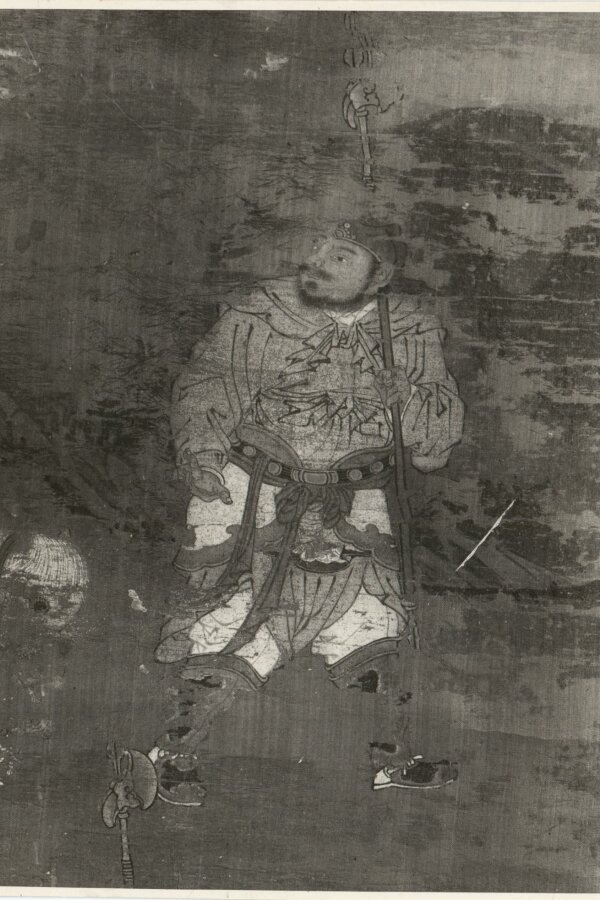 Č. kat. 63 Jezdci s ozbrojeným doprovodem (detail) Čínský malíř 10.-12. století Tuš a barvy na hedvábí, 77x136 cm